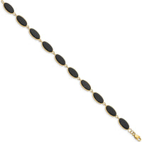 14K Yellow Gold 7.25" Bracelet with 12x7mm Oval Black Onyx Gemstones by Oro Pregiato