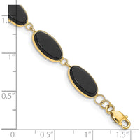 14K Yellow Gold 7.25" Bracelet with 12x7mm Oval Black Onyx Gemstones by Oro Pregiato