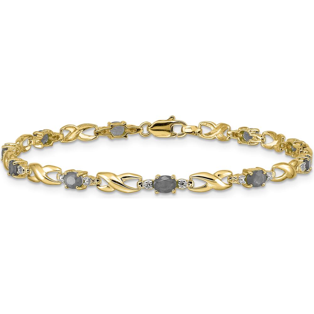 14K Yellow Gold 7.25" Bracelet with Oval Emeralds and Round Diamonds - 0.22 Carats Total Emerald Weight, 0.01 Carats Total Diamond Weight by Monteluci Fine Jewelry