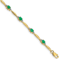 14K Yellow Gold 7.25" Bracelet with Oval Emeralds and Round Diamonds - 0.22 Carats Total Emerald Weight, 0.01 Carats Total Diamond Weight by Monteluci Fine Jewelry