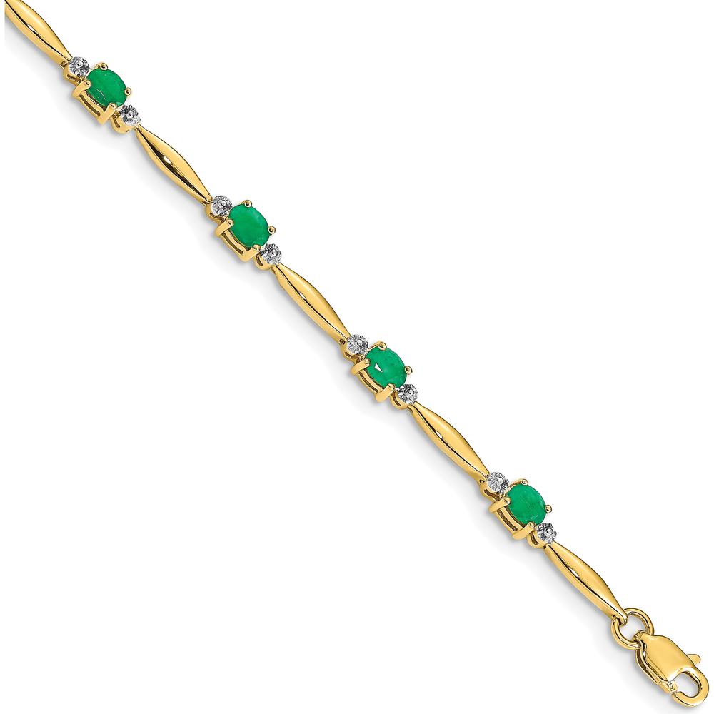 14K Yellow Gold 7.25" Bracelet with Oval Emeralds and Round Diamonds - 0.22 Carats Total Emerald Weight, 0.01 Carats Total Diamond Weight by Monteluci Fine Jewelry