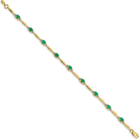 14K Yellow Gold 7.25" Bracelet with Oval Emeralds and Round Diamonds - 0.22 Carats Total Emerald Weight, 0.01 Carats Total Diamond Weight by Monteluci Fine Jewelry