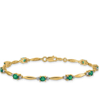 14K Yellow Gold 7.25" Bracelet with Oval Emeralds and Round Diamonds - 0.22 Carats Total Emerald Weight, 0.01 Carats Total Diamond Weight by Monteluci Fine Jewelry