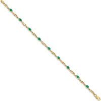 14K Yellow Gold 7.25" Bracelet with Oval Emeralds and Round Diamonds - 0.22 Carats Total Emerald Weight by Monteluci Fine Jewelry