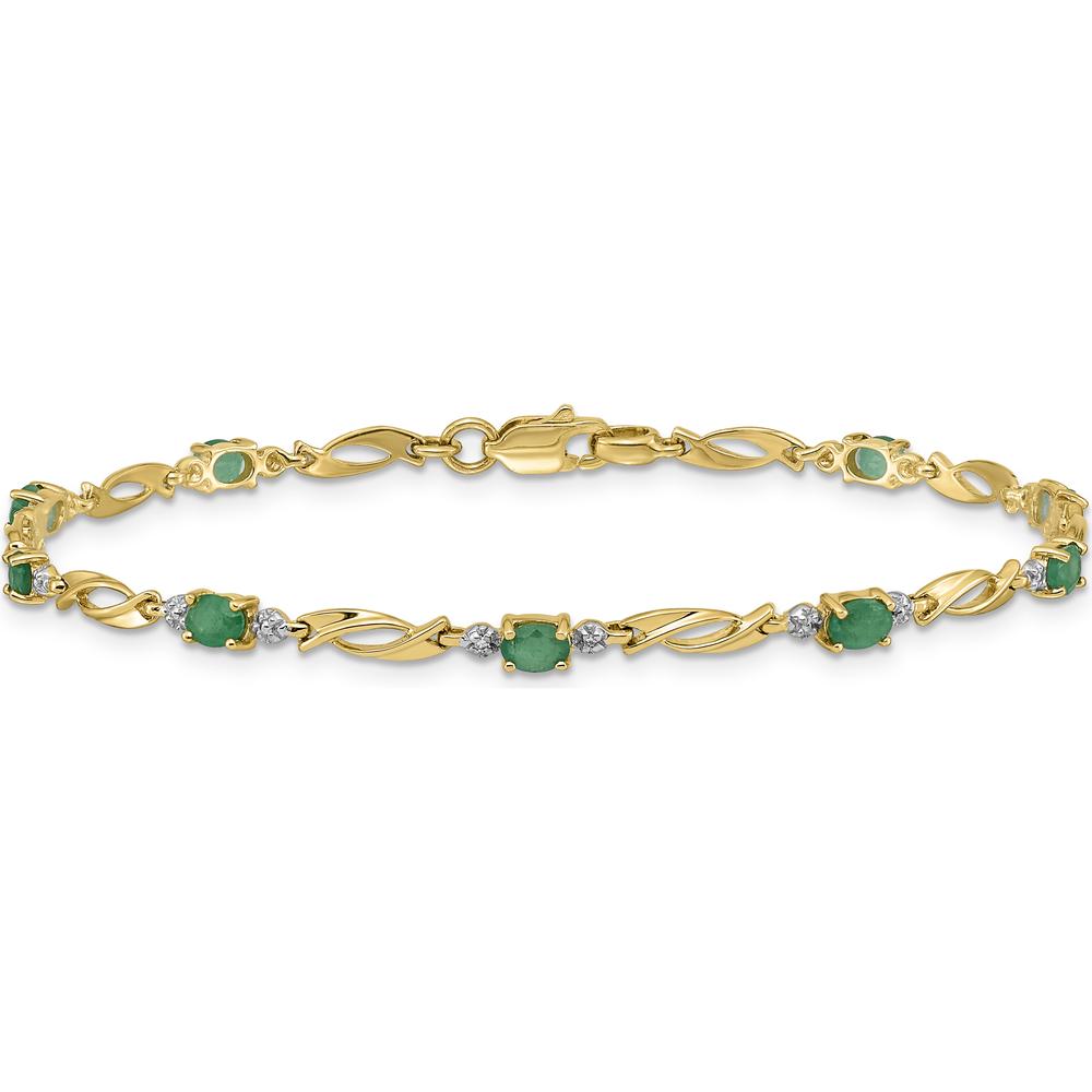 14K Yellow Gold 7.25" Bracelet with Oval Emeralds and Round Diamonds - 0.22 Carats Total Emerald Weight by Monteluci Fine Jewelry