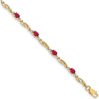 14K Yellow Gold 7.25" Bracelet with Oval Rubies and Round Diamonds - 0.22 Carats Total Ruby Weight by Monteluci Fine Jewelry