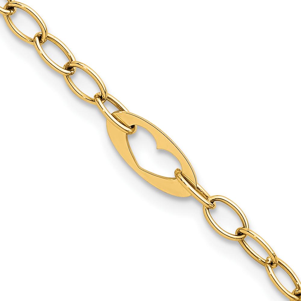14K Yellow Gold 7.25" Cable Link Bracelet with Polished Cut-Out Heart Motifs by 0