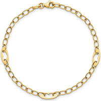 14K Yellow Gold 7.25" Cable Link Bracelet with Polished Cut-Out Heart Motifs by 0