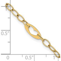 14K Yellow Gold 7.25" Cable Link Bracelet with Polished Cut-Out Heart Motifs by 0