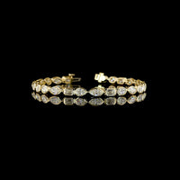 14K Yellow Gold 7.25 Carat Mixed Shape Tennis Bracelet with Bezel Set Marquise, Emerald, and Oval Lab Diamonds - E-F Color VS Clarity - Covaloro Fine Jewelry