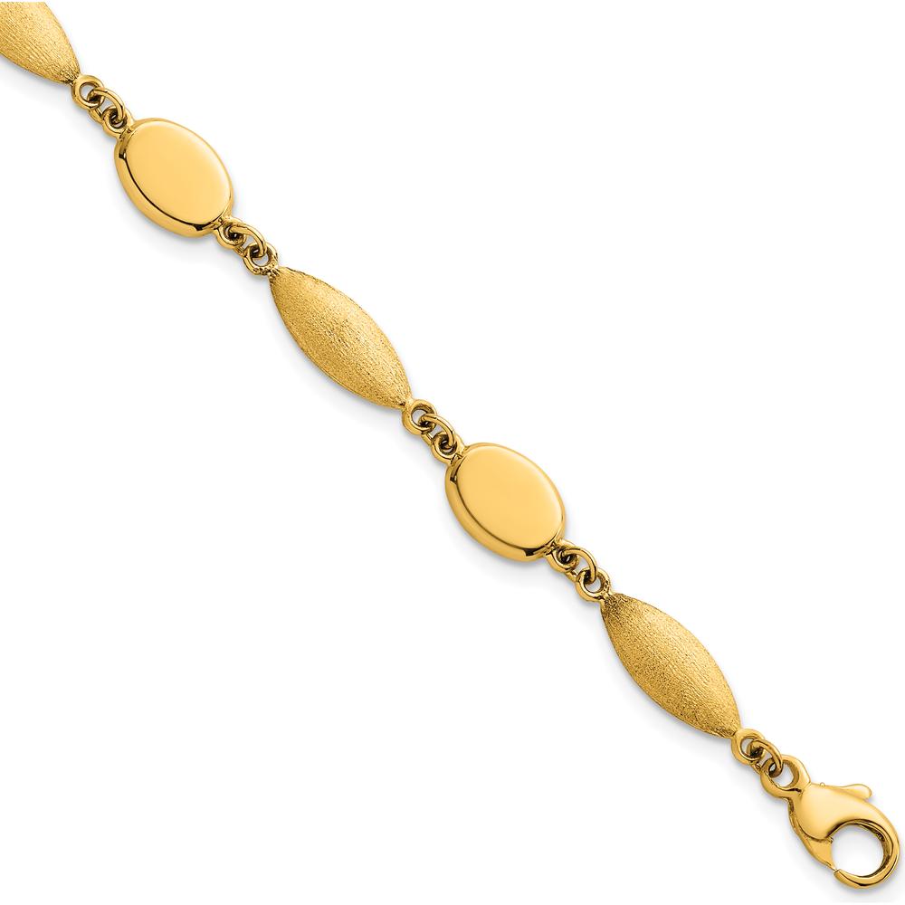 14K Yellow Gold 7.25" Fancy Oval and Marquise Link Bracelet with Polished and Brushed Finish - 7.5mm Width by 0