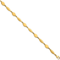 14K Yellow Gold 7.25" Fancy Oval and Marquise Link Bracelet with Polished and Brushed Finish - 7.5mm Width by 0