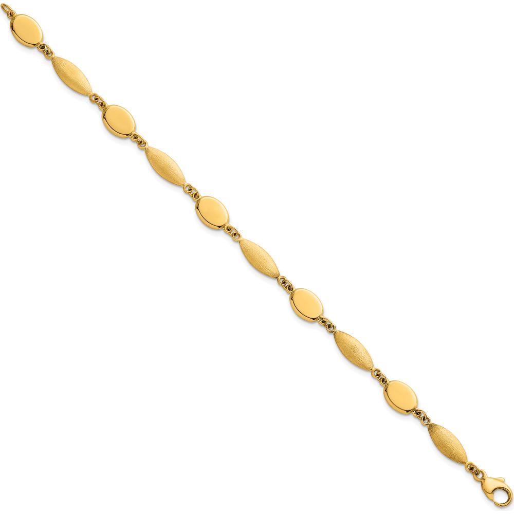 14K Yellow Gold 7.25" Fancy Oval and Marquise Link Bracelet with Polished and Brushed Finish - 7.5mm Width by 0