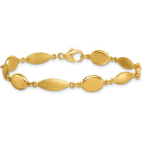 14K Yellow Gold 7.25" Fancy Oval and Marquise Link Bracelet with Polished and Brushed Finish - 7.5mm Width by 0