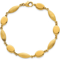 14K Yellow Gold 7.25" Fancy Oval and Marquise Link Bracelet with Polished and Brushed Finish - 7.5mm Width by 0