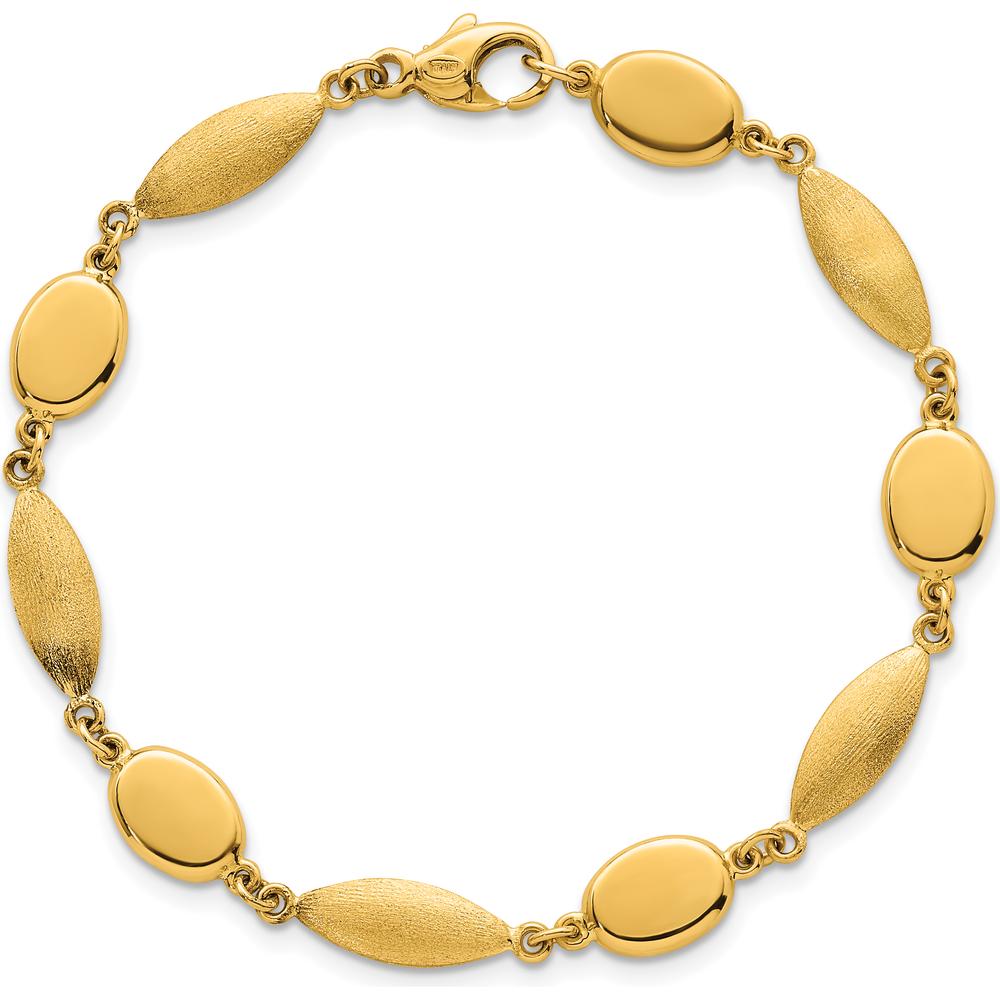 14K Yellow Gold 7.25" Fancy Oval and Marquise Link Bracelet with Polished and Brushed Finish - 7.5mm Width by 0