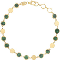 14K Yellow Gold 7.25" Geometric Mirror Link Bracelet with Green Malachite Stones by Orozza Fine Jewelry