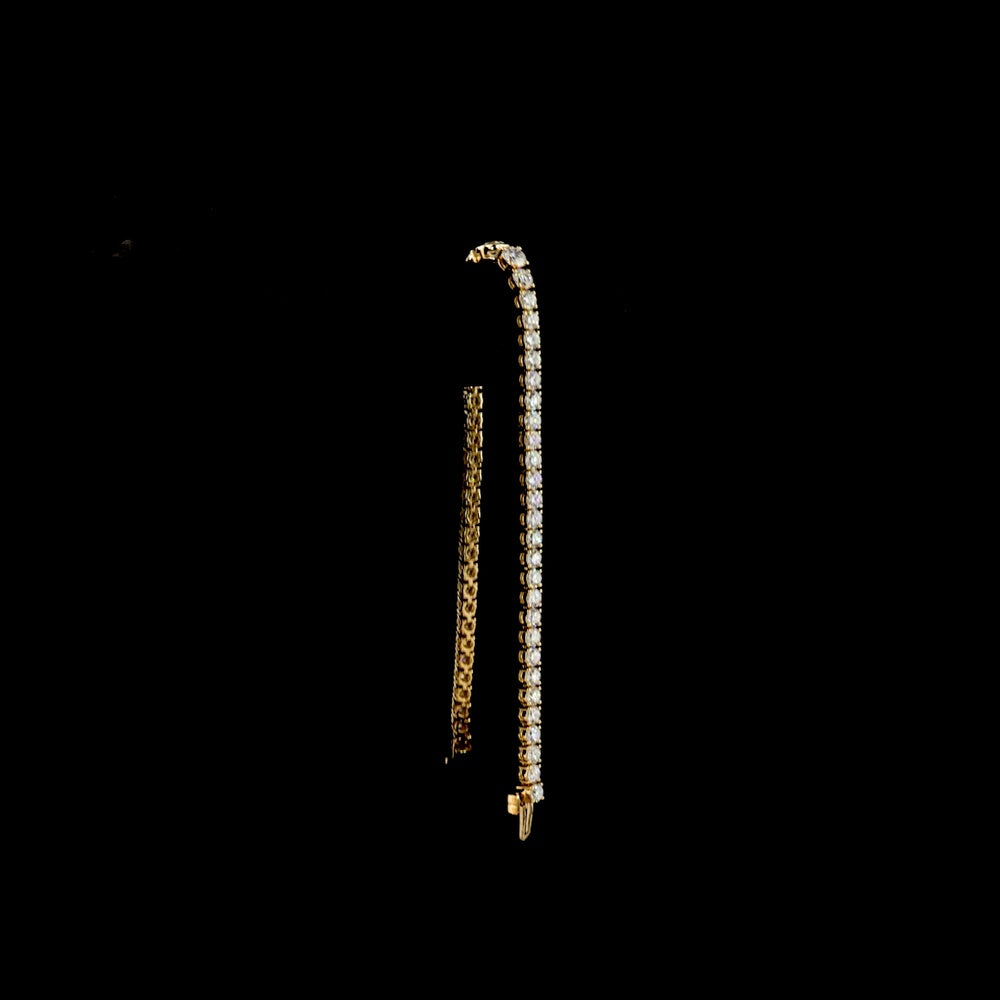 14K Yellow Gold 7.25" Heart Motif Tennis Bracelet with 0.33 Carats Heart Shape Lab Diamond and 58 Total Round Brilliant Lab Diamonds - 6.13 Carats Total Diamond Weight - Covaloro Fine Jewelry