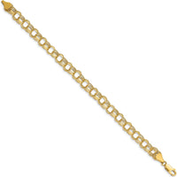 14K Yellow Gold 7.25" Hollow Triple Link Charm Bracelet with Diamond-Cut Texture by 0