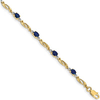 14K Yellow Gold 7.25-inch Bracelet with Oval Sapphires and Round Diamonds - 0.22 Carats Sapphire Weight, 0.01 Carats Diamond Weight by Monteluci Fine Jewelry