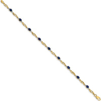 14K Yellow Gold 7.25-inch Bracelet with Oval Sapphires and Round Diamonds - 0.22 Carats Sapphire Weight, 0.01 Carats Diamond Weight by Monteluci Fine Jewelry