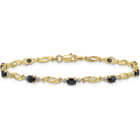 14K Yellow Gold 7.25-inch Bracelet with Oval Sapphires and Round Diamonds - 0.22 Carats Sapphire Weight, 0.01 Carats Diamond Weight by Monteluci Fine Jewelry