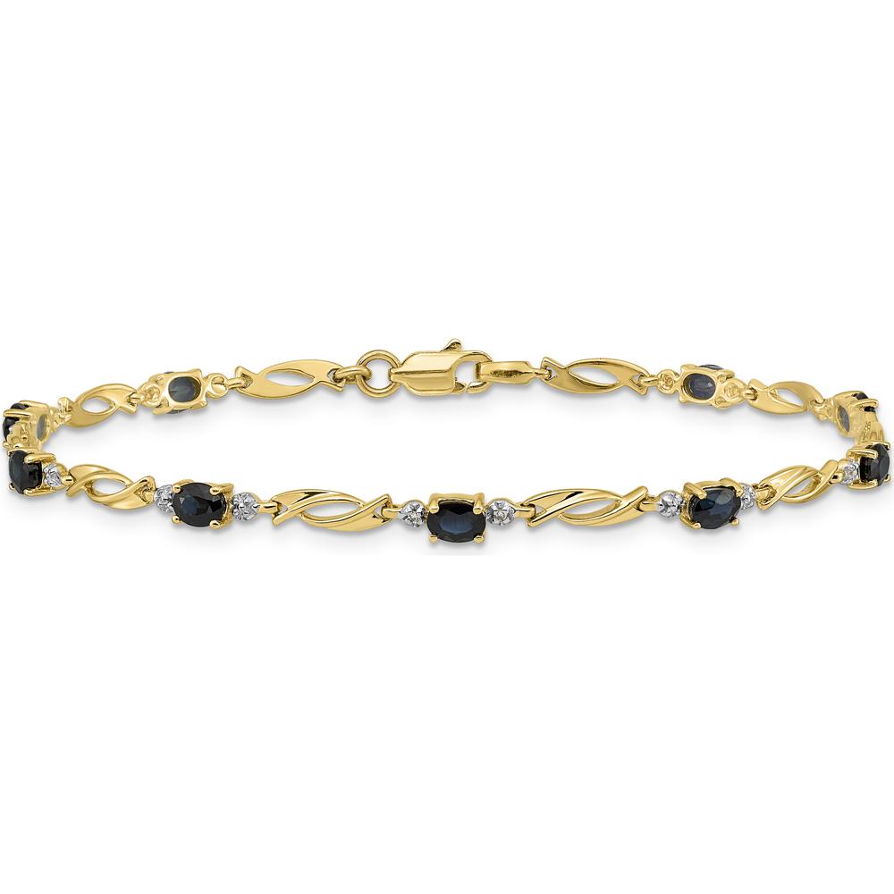14K Yellow Gold 7.25-inch Bracelet with Oval Sapphires and Round Diamonds - 0.22 Carats Sapphire Weight, 0.01 Carats Diamond Weight by Monteluci Fine Jewelry