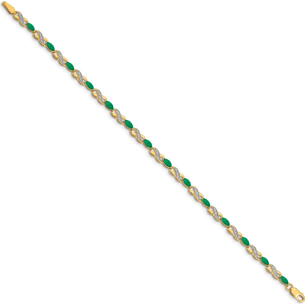 14K Yellow Gold 7.25" Infinity Bracelet with Marquise Emeralds and Round Diamonds - 0.14 Carats Total Emerald Weight, 0.16 Carats Total Diamond Weight by Monteluci Fine Jewelry