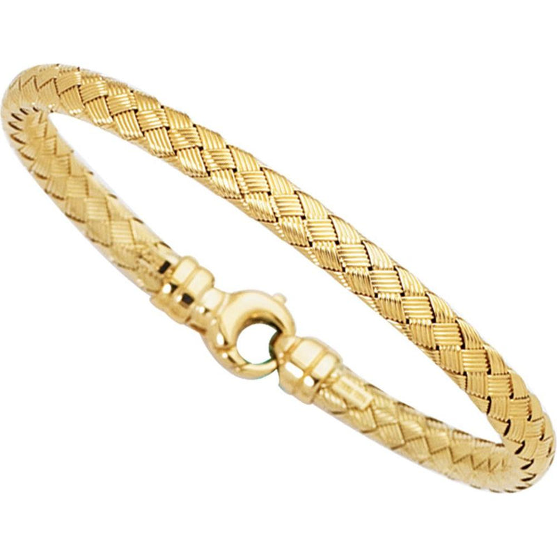 14K Yellow Gold 7.25" Medium Weaved Bangle with Polished Finish by Orozza Fine Jewelry