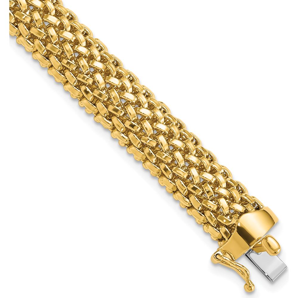 14K Yellow Gold 7.25" Mesh Bracelet with Polished Finish - 9.25mm Wide by 0
