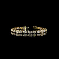 14K Yellow Gold 7.25" Mixed Shape Tennis Bracelet with Bezel Set Emerald, Marquise, and Oval Lab Diamonds - 8.24 Carats Total Diamond Weight - Covaloro Fine Jewelry