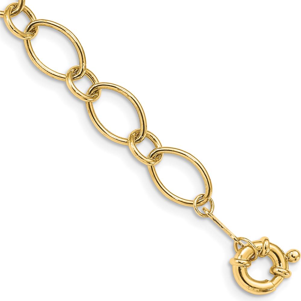 14K Yellow Gold 7.25" Oval and Circle Link Bracelet with Fancy Spring Ring Clasp by Oro Pregiato