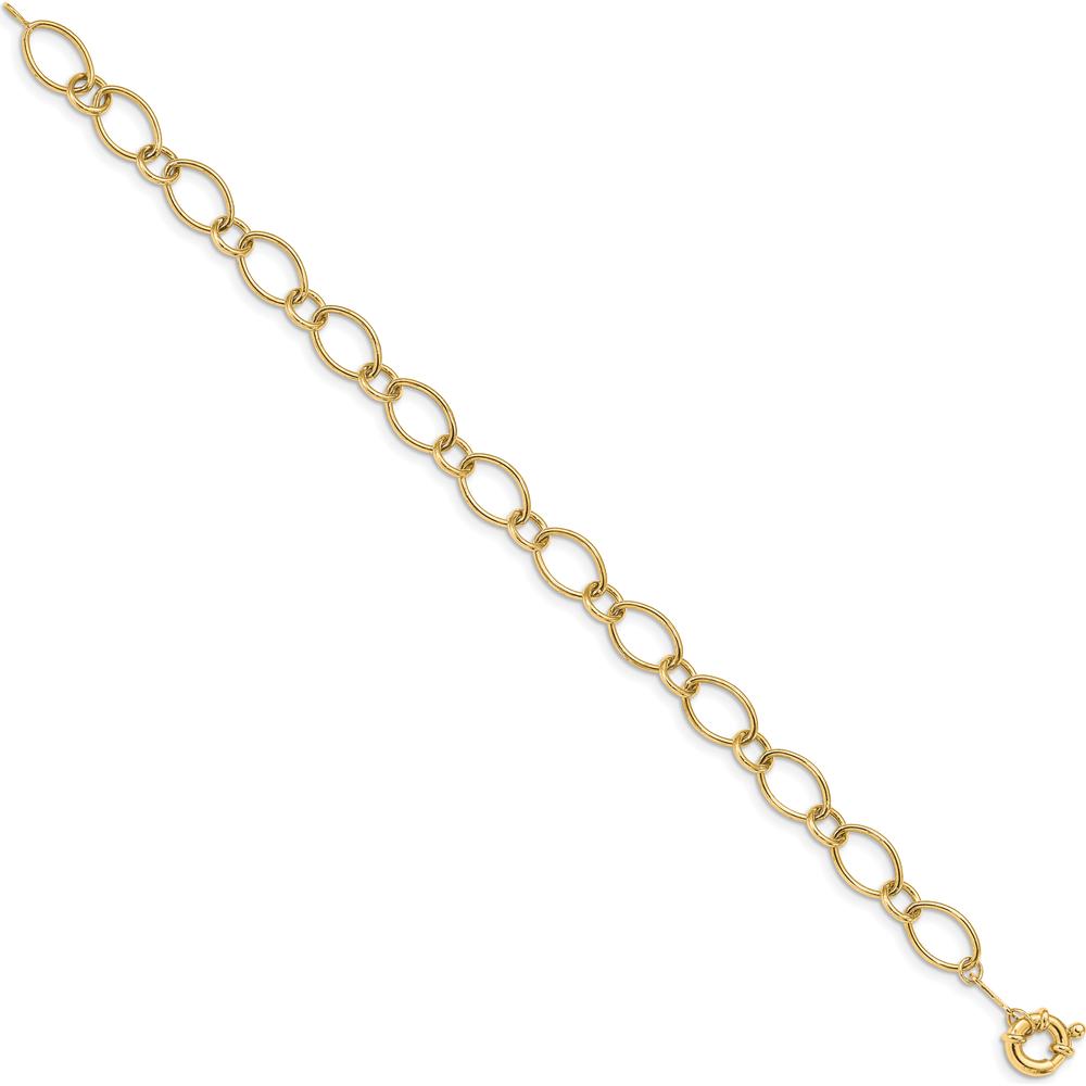 14K Yellow Gold 7.25" Oval and Circle Link Bracelet with Fancy Spring Ring Clasp by Oro Pregiato