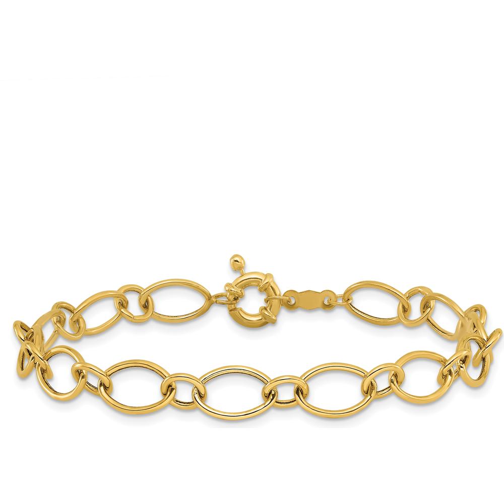 14K Yellow Gold 7.25" Oval and Circle Link Bracelet with Fancy Spring Ring Clasp by Oro Pregiato