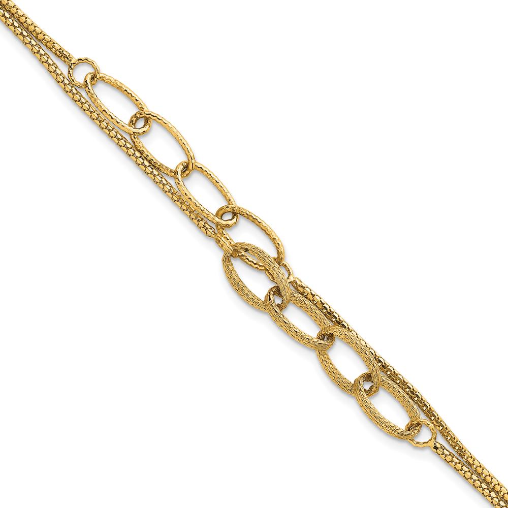 14K Yellow Gold 7.25" Polished and Textured Woven Double Strand Bracelet with Oval Links by 0
