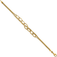 14K Yellow Gold 7.25" Polished and Textured Woven Double Strand Bracelet with Oval Links by 0