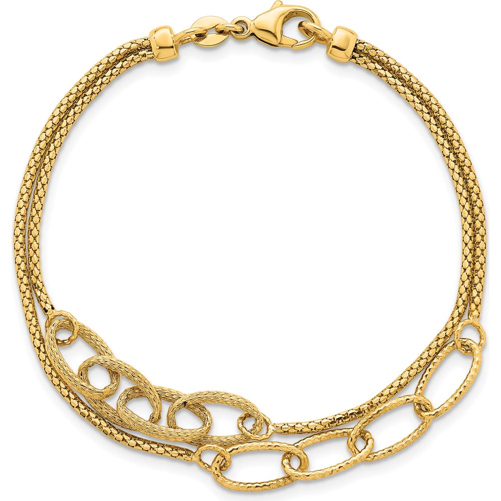 14K Yellow Gold 7.25" Polished and Textured Woven Double Strand Bracelet with Oval Links by 0