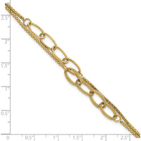 14K Yellow Gold 7.25" Polished and Textured Woven Double Strand Bracelet with Oval Links by 0