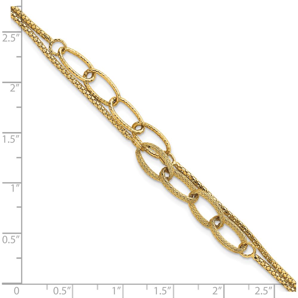 14K Yellow Gold 7.25" Polished and Textured Woven Double Strand Bracelet with Oval Links by 0
