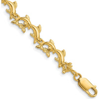 14K Yellow Gold 7.25" Polished Dolphin Bracelet with Stations by Oro Pregiato