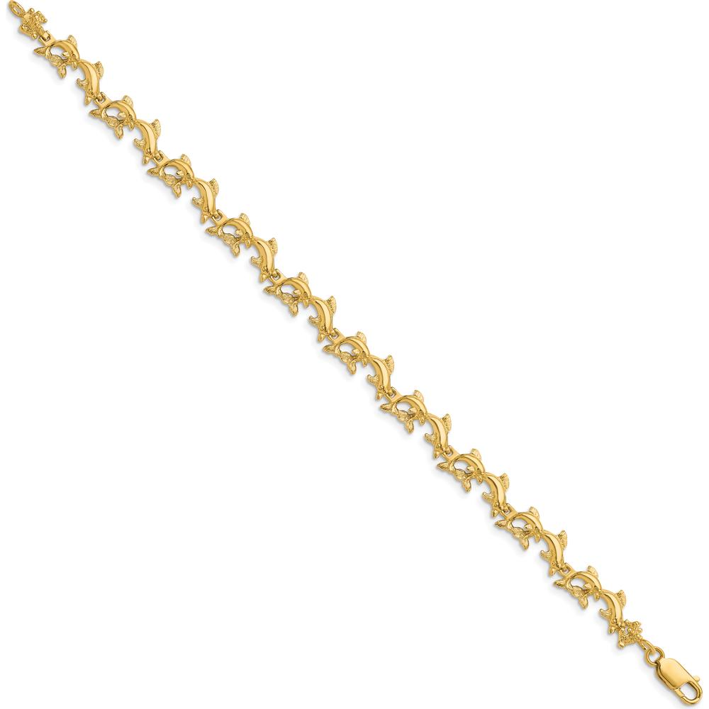14K Yellow Gold 7.25" Polished Dolphin Bracelet with Stations by Oro Pregiato