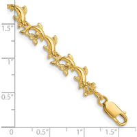 14K Yellow Gold 7.25" Polished Dolphin Bracelet with Stations by Oro Pregiato