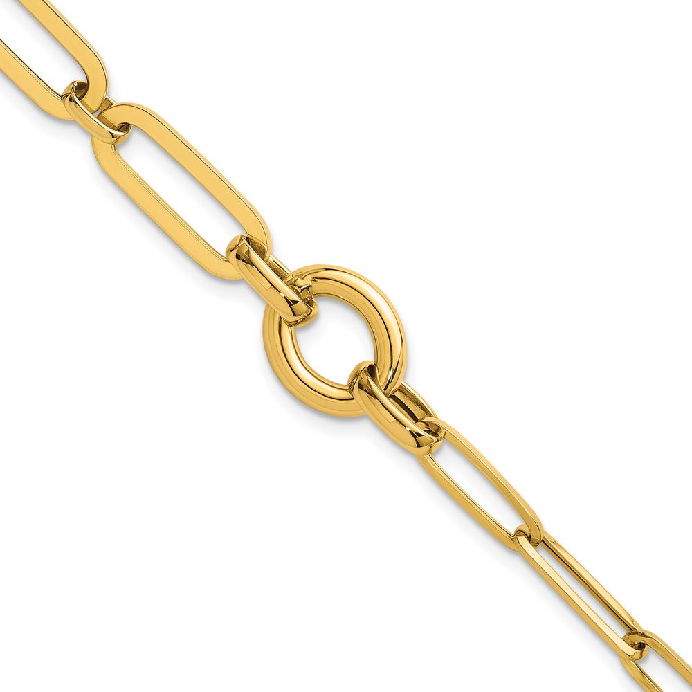 14K Yellow Gold 7.25" Polished Fancy Paperclip Link Bracelet with Circle Connector by 0