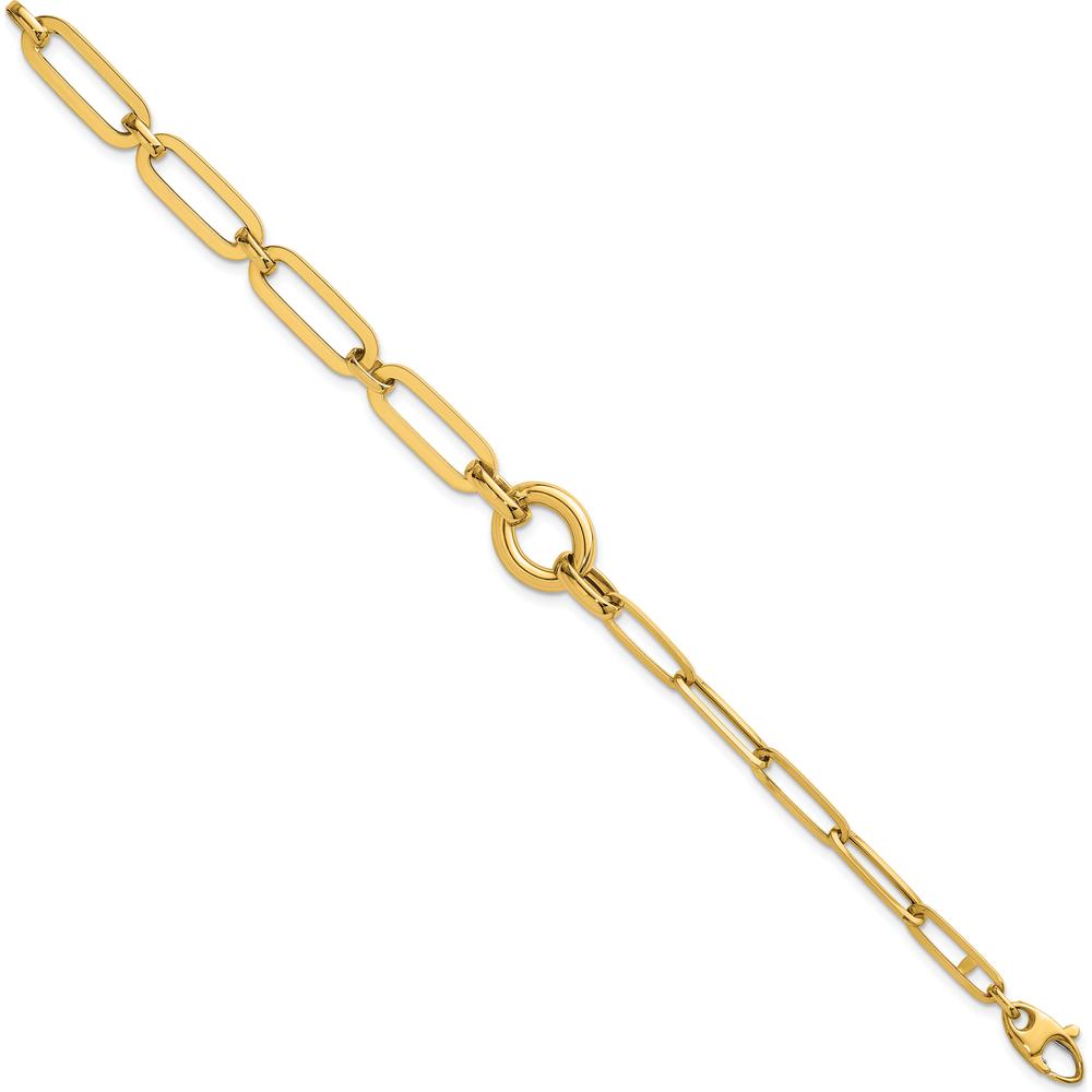 14K Yellow Gold 7.25" Polished Fancy Paperclip Link Bracelet with Circle Connector by 0