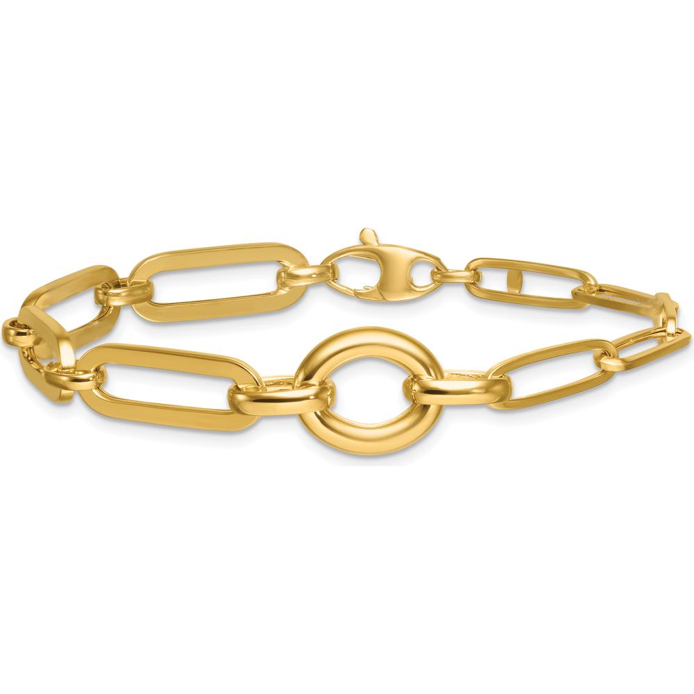 14K Yellow Gold 7.25" Polished Fancy Paperclip Link Bracelet with Circle Connector by 0