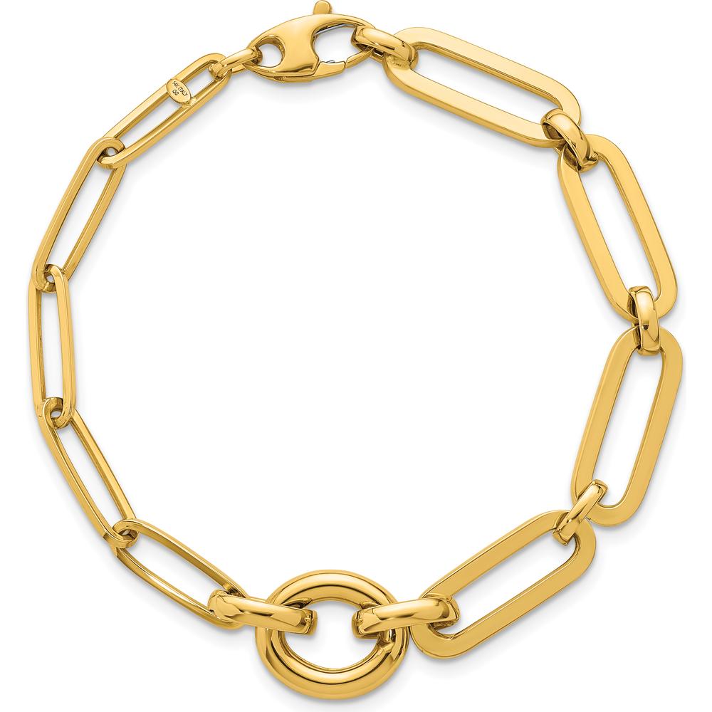 14K Yellow Gold 7.25" Polished Fancy Paperclip Link Bracelet with Circle Connector by 0