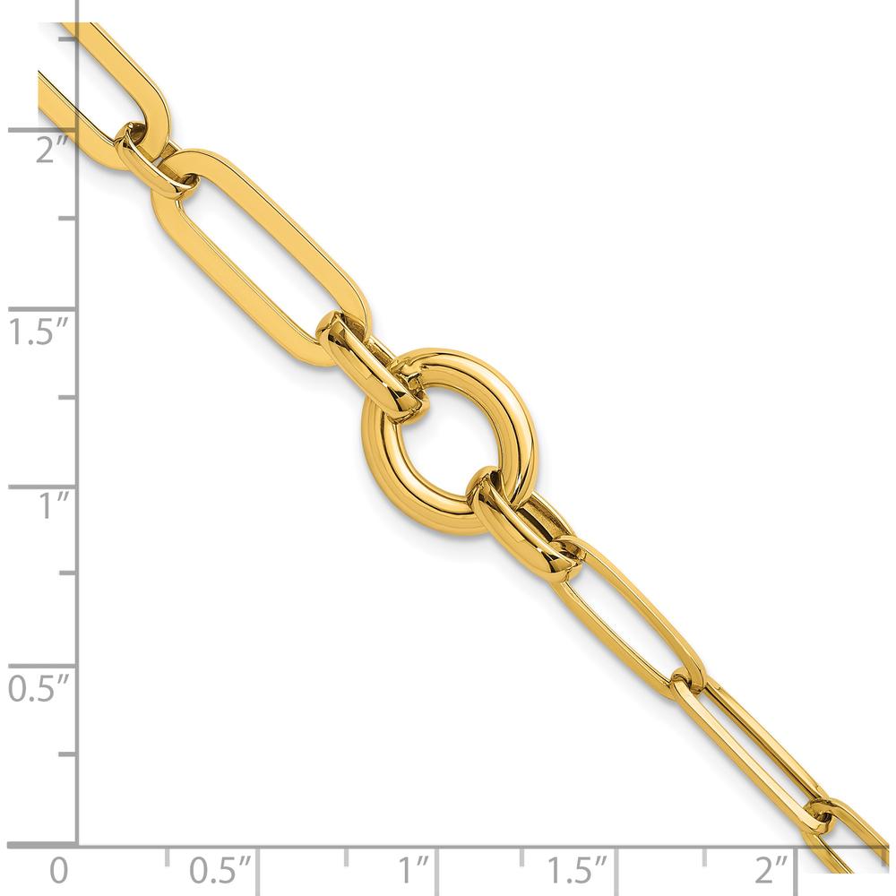 14K Yellow Gold 7.25" Polished Fancy Paperclip Link Bracelet with Circle Connector by 0