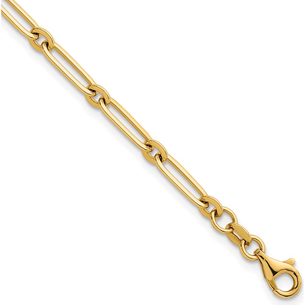 14K Yellow Gold 7.25" Polished Paperclip and Round Link Bracelet - 3.75mm by 0