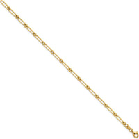 14K Yellow Gold 7.25" Polished Paperclip and Round Link Bracelet - 3.75mm by 0