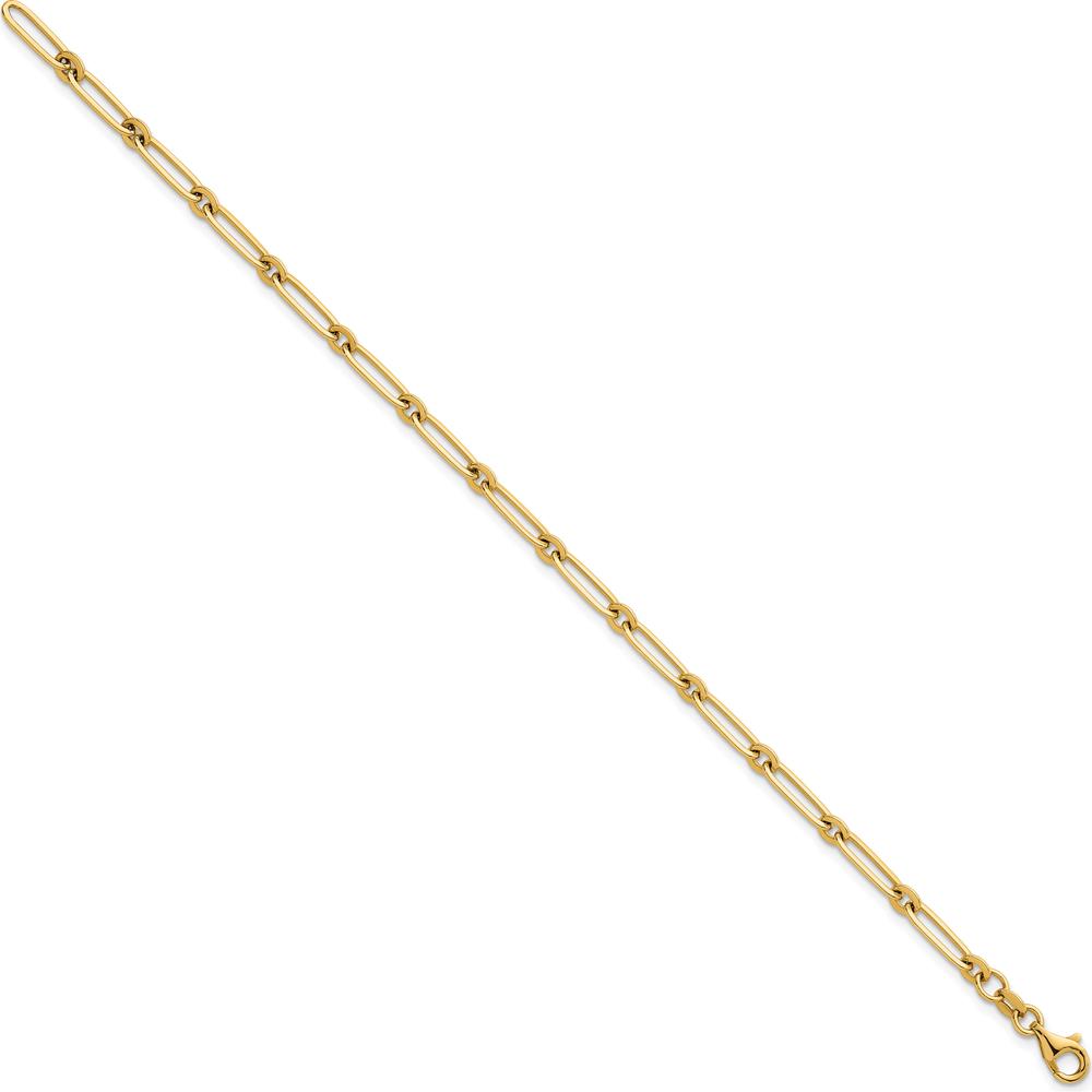 14K Yellow Gold 7.25" Polished Paperclip and Round Link Bracelet - 3.75mm by 0